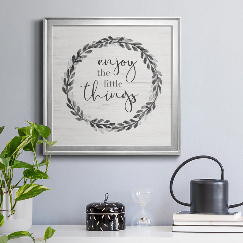 «Little Things», art textuel sur toile, H 22,5 po x l 22,5 po x P 1,5 po, Toile argentée