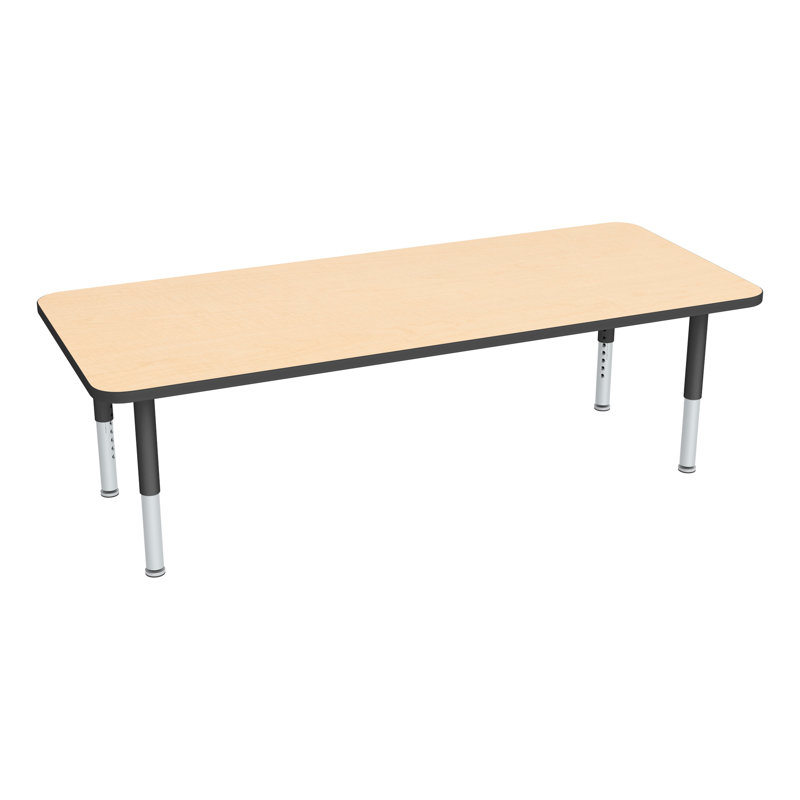 Table d'activités préscolaire rectangulaire à hauteur réglable avec roulettes, Noir, Érable, L 60 po x l 30 po
