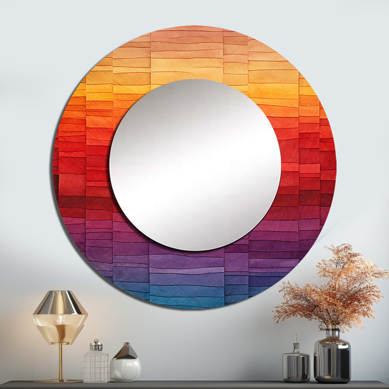 Cubique arc-en-ciel, sept lignes - miroir décoratif de formes abstraites, miroir mural rond moderne, impression d'art en métal