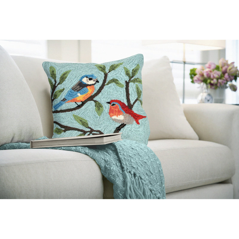 Blue Embroidered Square Indoor/Outdoor Throw Pillow Set
