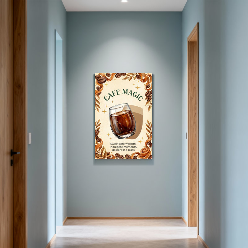 Fashion Cafe, grains de café magiques, feuilles, étoiles, verre, boisson, H 48 po x l 32 po
