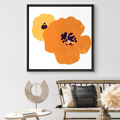 «Marguerites orange et jaunes minimalistes sur fond blanc»