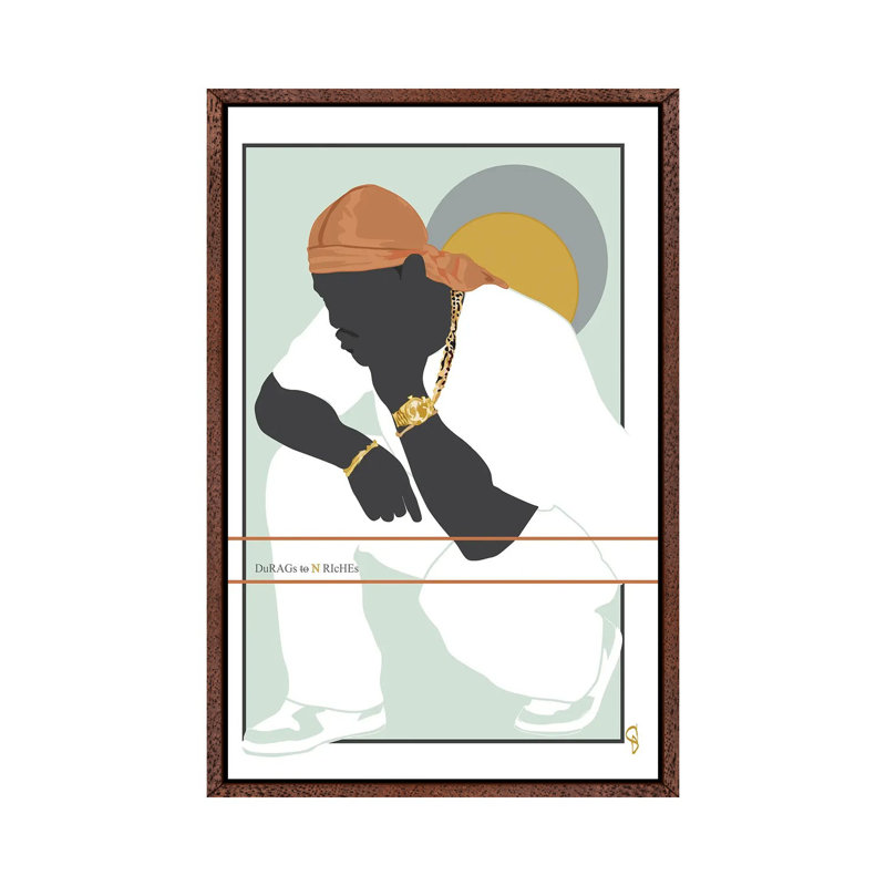 Durags N Riches - Ode To The Durag III by GNODpop - Painting on Canvas, Classic Brown Wood Framed, 101.6 cm H x 66.04 cm W