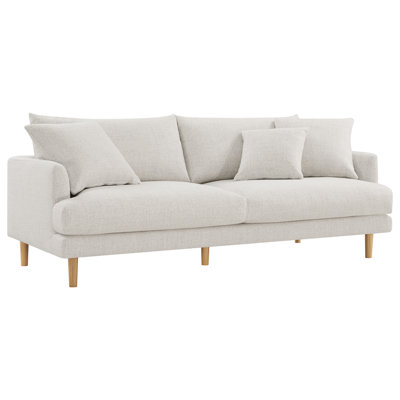 Higbee 84.65'' Modern Upholstered Sofa with Removable Back Cushions, Exposed Wood Legs and Water- & Stain-Resistant Polyester Fabric
