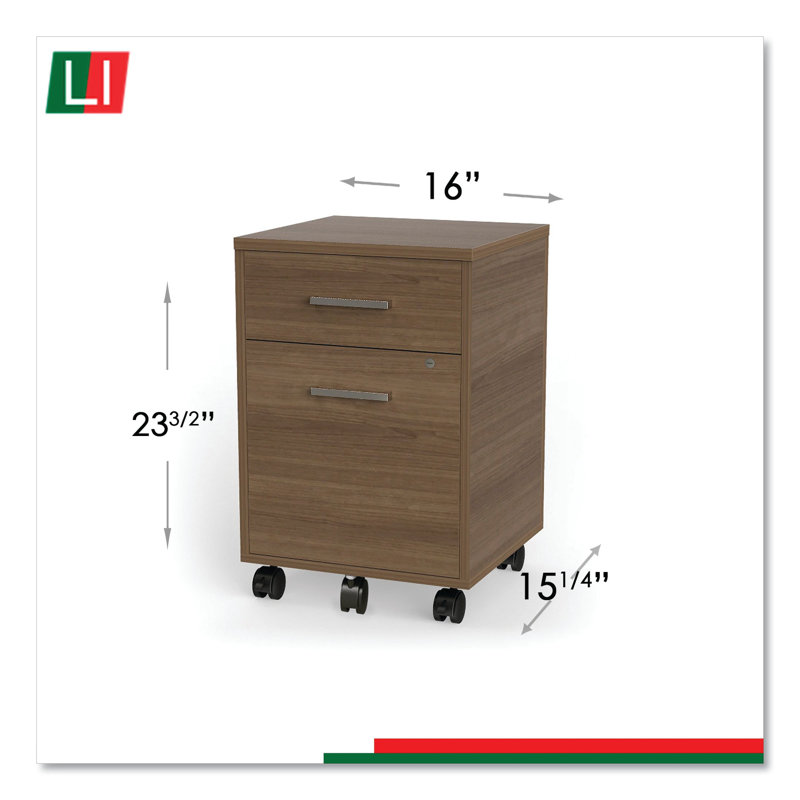 Natural Walnut Mobile 2-Drawer Lockable File Pedestal