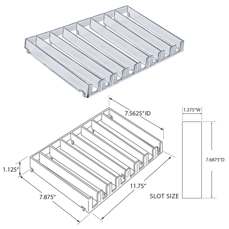 Clear 8 Compartment Divider Bin Cosmetic Tray with Pushers - 8 Slots per Tray, 2-Pack