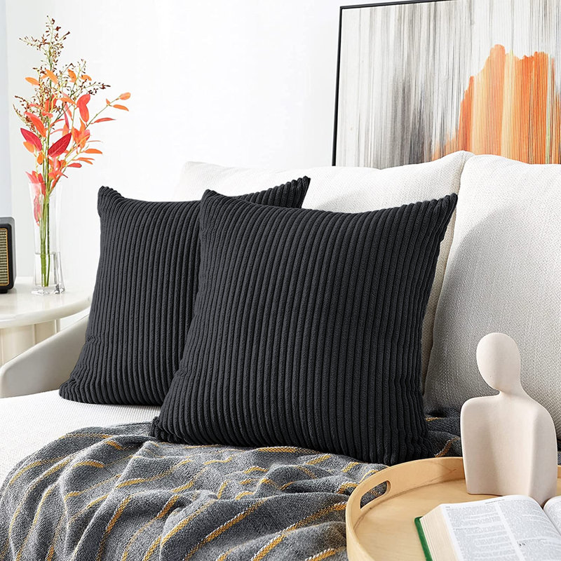 Swipe Stripe Velvet Cushion Covers - Set of 2, Black
