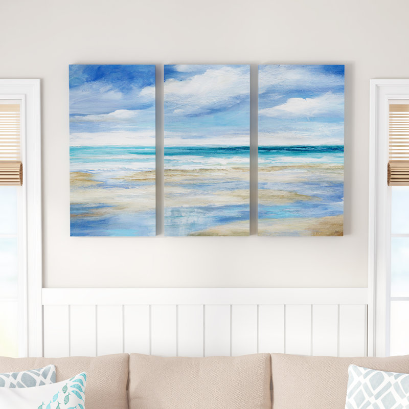 Washy Coast I - 3 pièces de plusieurs images sur toile, H 32 po x l 48 po x P 1,5 po