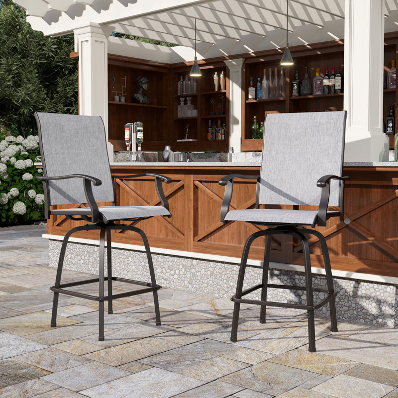 Metal Outdoor 30.25'' Bar Stool, Light Gray