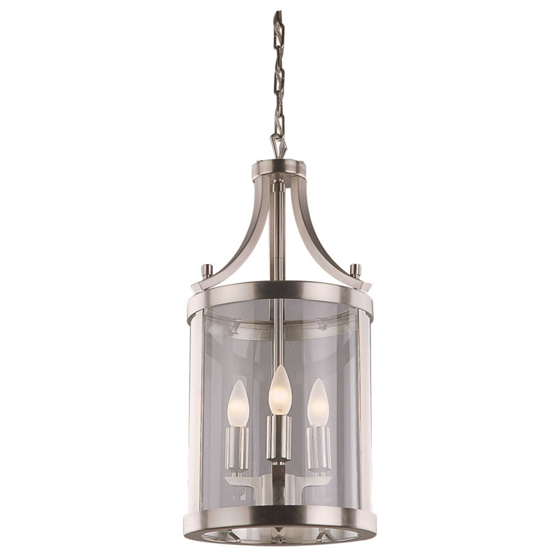 Luminaire suspendu géométrique 3 lumières lanterne Colleyville, Nickel satiné