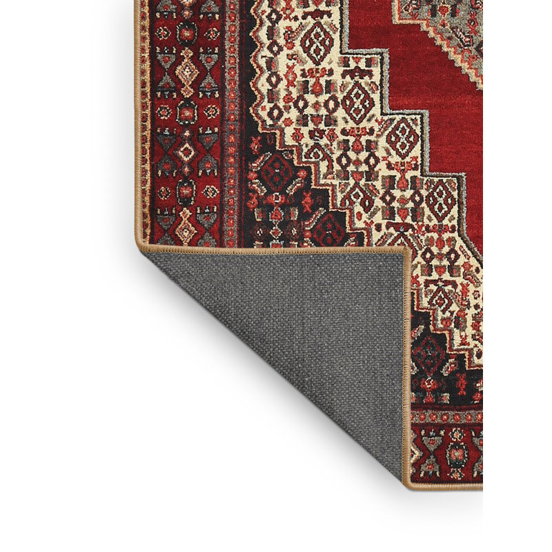 Tapis traditionnel rouge / crème, Rectangle 2 pi x 5 pi