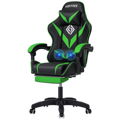 Ivy Bronx Adjustable Reclining Ergonomic Faux Leather PC & Racing Game Chair with Massage by Ivy Bronx