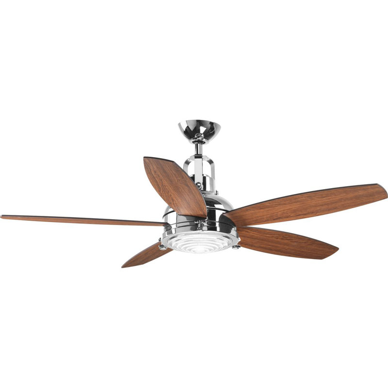 Kudos 52'' Ceiling Fan with LED Lights, Brushed Nickel with Brown Blades