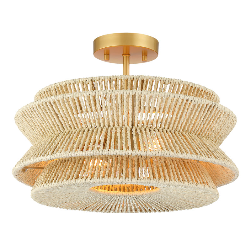 16 po Plafonnier semi-encastré en corde tissée 2 lumières Bohemian, Beige