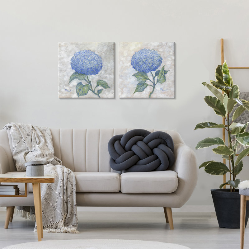 «Blue Hydrangea Garden Blooms», ensemble d'art mural sur toile 2 pièces, design par Paul Brent, H 17 po x l 17 po