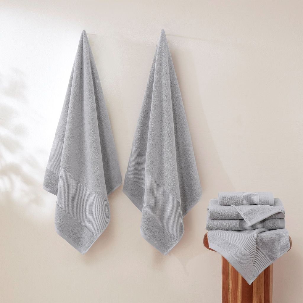 6-Piece Zero-Twist Cotton Towel Set, Soft Gray