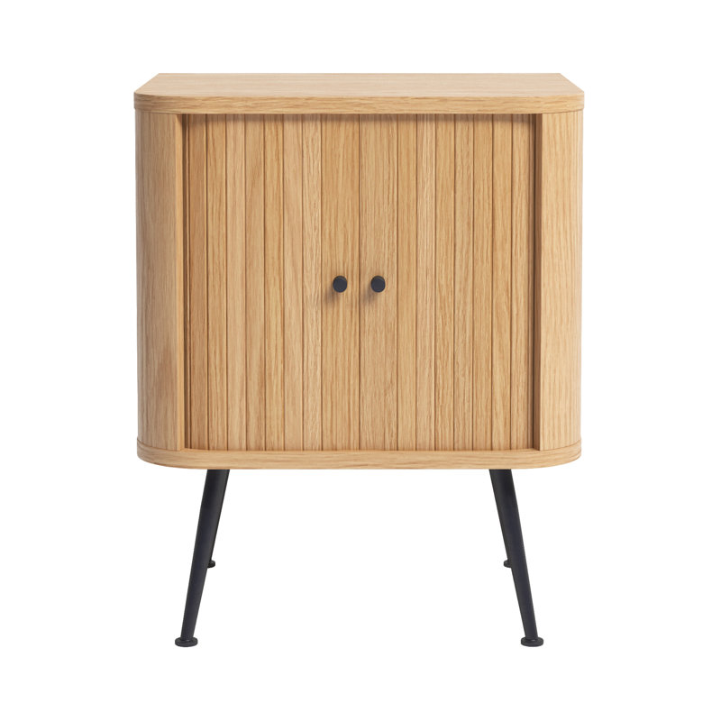 Mancebo Nightstand with Storage Japandi Oak Bedside Table with Sliding Tambour Door and Adjustable Shelves for Living Decor