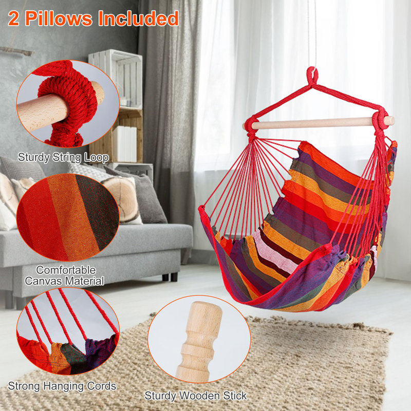 Ausha 1 Person Canvas Chair Hammock, Red/Yellow/White