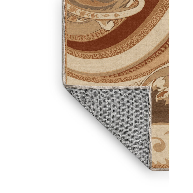Tapis oriental classique brun et beige lavable à la machine Buckland, 7 x 9
