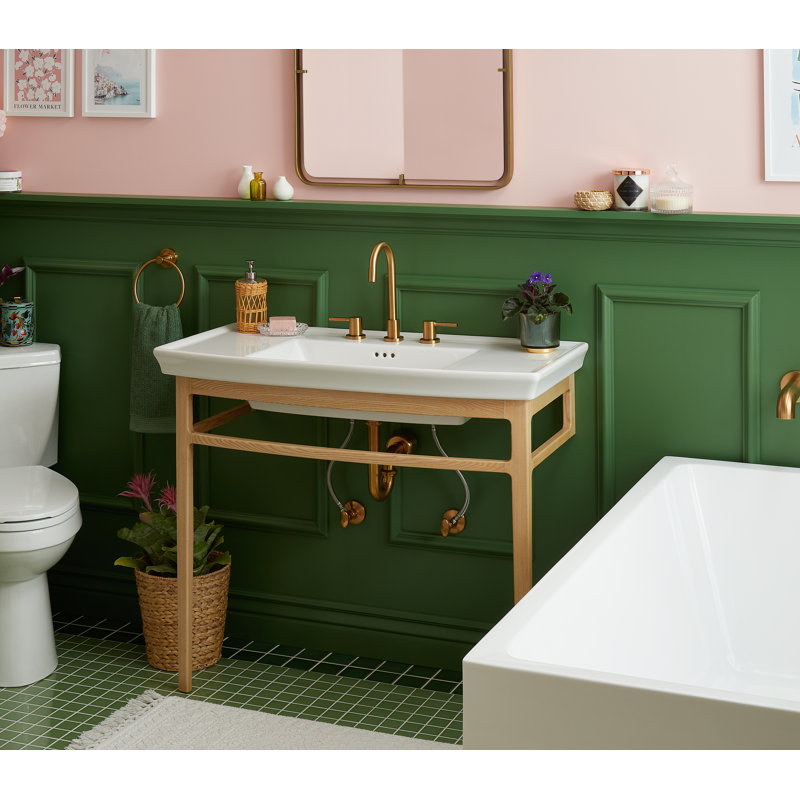 Lexia 1.2 GPM Widespread Gooseneck Bathroom Faucet, Brushed Gold