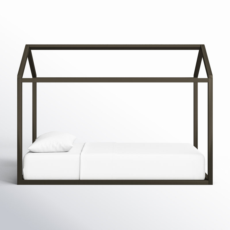 Structure de lit à baldaquin en bois massif pour enfants, Lit simple, Taupe