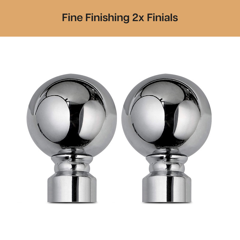 Wall Mounted Adjustable Sustainable Single Curtain Rod Set with Finial, 120 cm x 210 cm , Chrome