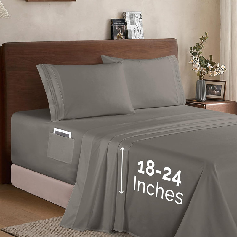 Elegant Comfort Luxury 1500 Premium Hotel Quality Microfiber 4-Piece Sheet Set - Soft, All Around Elastic 18-24 Inches Deep Fitted Sheet - Extra Deep Pocket Sheets