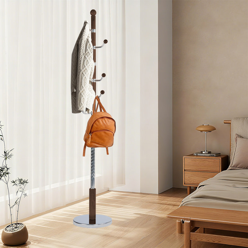 Solid Wood Coat Rack, 6 Hanging Points & Sturdy Base For Hallway, Office(Walnut Swivel Hook), Walnut Cherry
