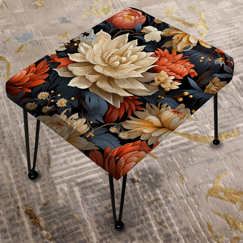 Repose-pieds rectangulaire moderne à motif floral gris et couleur Modern Fusion