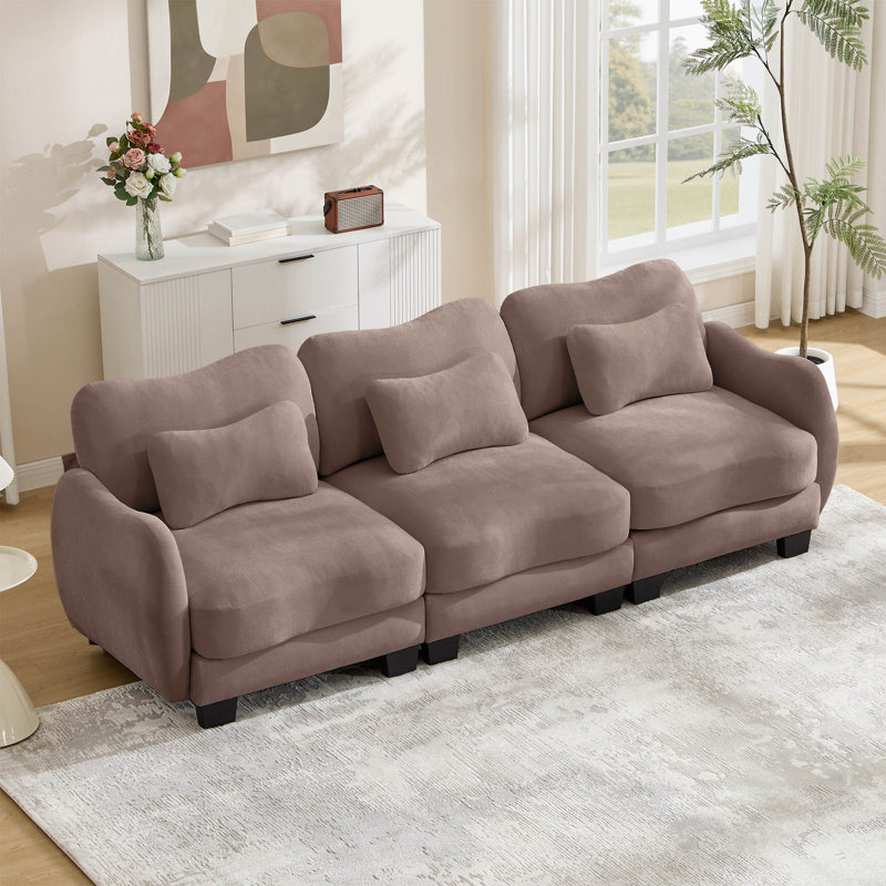 Canapé en chenille de 101 po avec 2 coussins décoratifs Curve, 3, Rose Dust