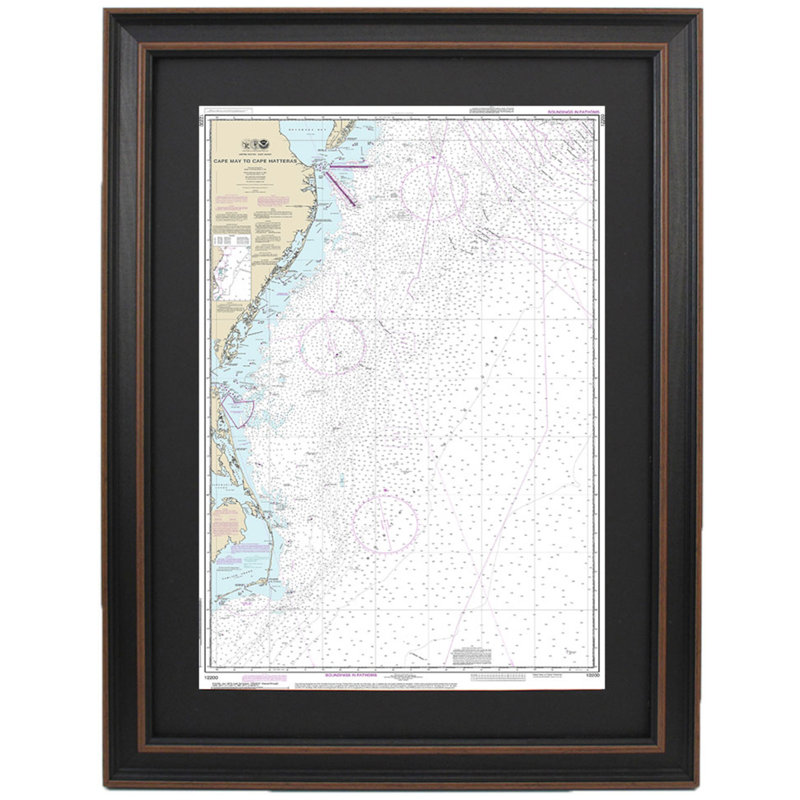 Cape May à Cape Hatteras | Carte nautique | Reproduction encadrée, H 24 po x l 15 po