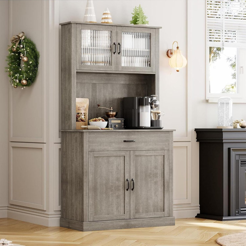Armoire de cuisine avec support pour micro-ondes 71 pi Armoire de cuisine haute autoportante avec portes et tablettes pour salle à manger gris rustique
