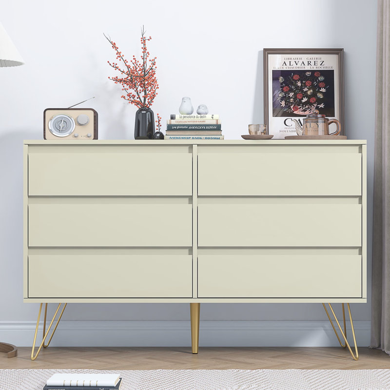 120cm W 6 - Drawer Chest of Drawers, Ivory