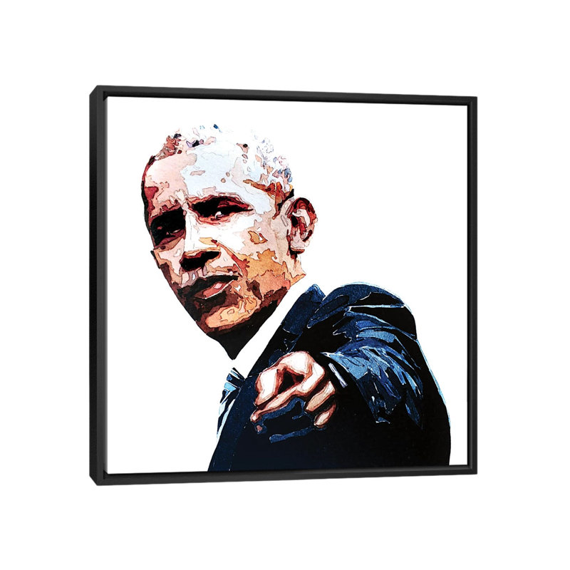«Obama» par EdsWatercolours - impression, H 26 po x l 26 po x P 1,5 po, Toile avec cadre noir, Pas de tapis