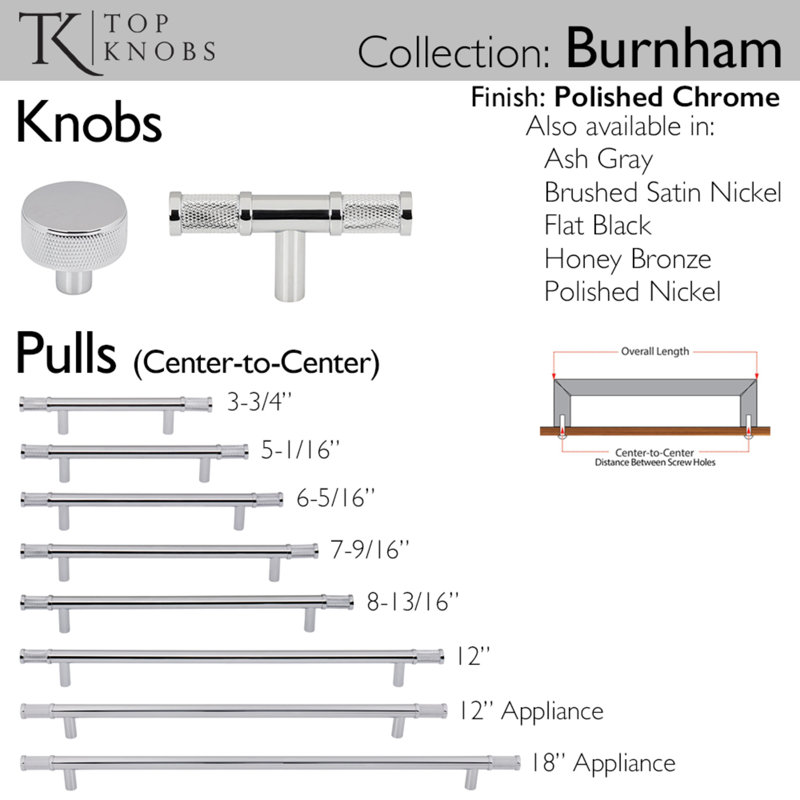 Burnham T-Knob 3 Inch Flat Black, Polished Chrome