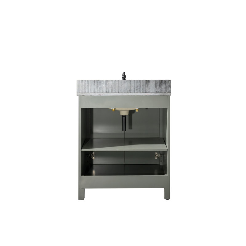 Malek 30'' Single Bathroom Vanity with Marble Top, Pewter Green