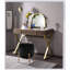 Bureau de coiffeuse Coleen avec miroir et plateau à bijoux, finition noyer et or, espace de rangement spacieux pour les cosmétiques et les accessoires