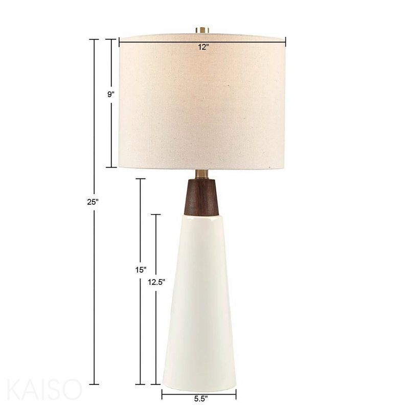 Triangular Ceramic And Wood Table Lamp