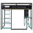Full-Size Wood Loft Bed with Desk, Shelves, USB/Type-C Ports & RGB Light – Gaming & Study Loft, Black+Blue-1172985964