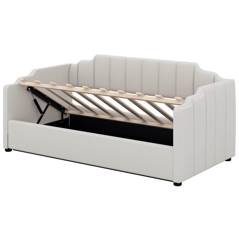 Lit de jour rembourré avec rangement inférieur, Simple, Beige