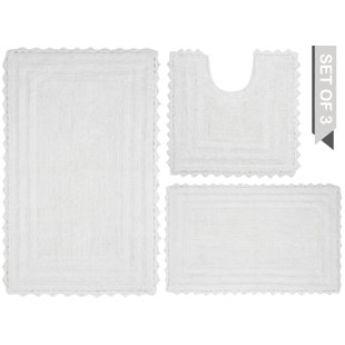 Better Trends Trier Cotton 3 Piece Bath Mat & Towel Set, White