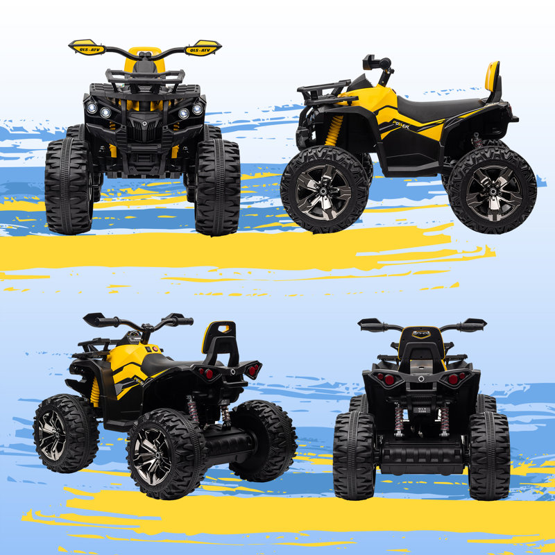 HOMCOM 12V Quad Bike Battery Powered Ride on ATV LED Lights for Kids, Yellow/Black
