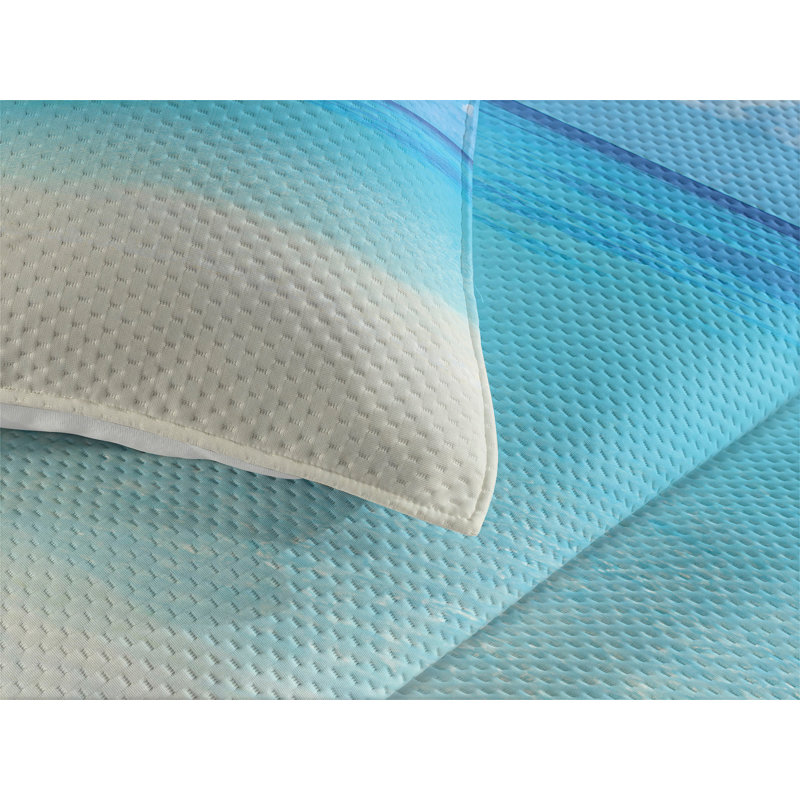 King Size Coastal Ocean View White and Blue Bedspread Set
