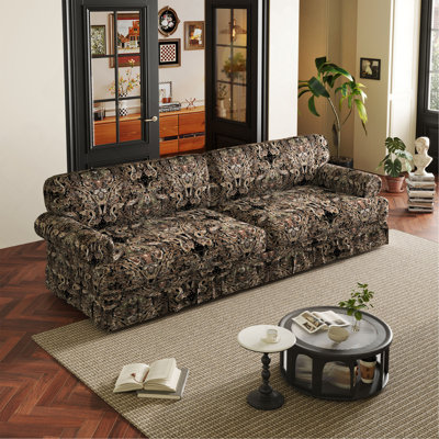93.7"Luxuriously Comfortable 4-Seater Cloud Couch,Fabric Sofa With Elegant Rolled Arms & Pleated Skirt Design,26.4"Extra Deep Seat Mid Century Sofa For Apartment,Office
