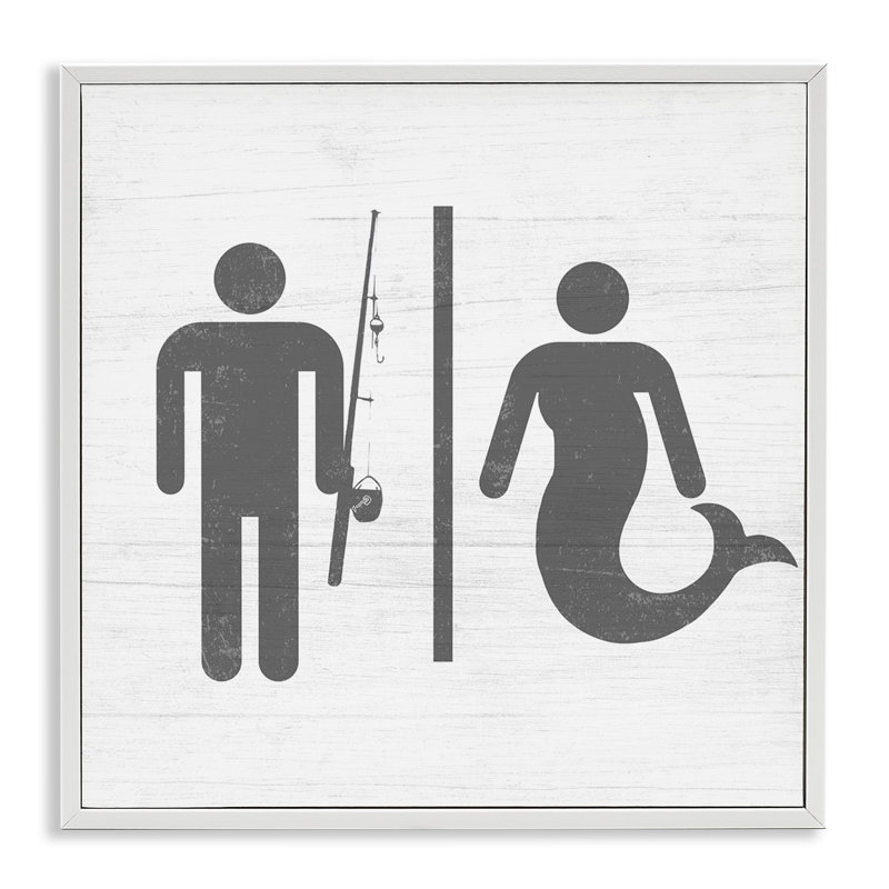 «Rustic Fisherman or Mermaid Bathroom Sign» par Daphne Polselli - impression d'art graphique, H 12 po x l 12 po
