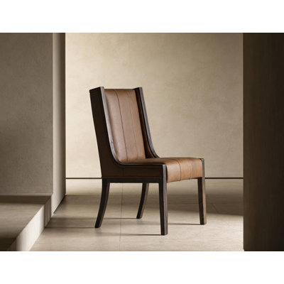 Chaise de salle à manger rembourrée en cuir véritable noyer