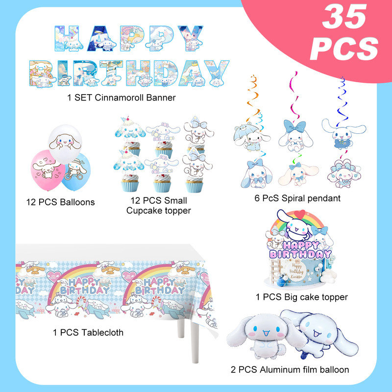 35 Pcs Cinnamoroll Birthday Party Supplies,Cinnamoroll Party Decorations Set
