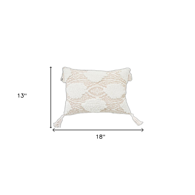 Housse et insert de coussin rectangulaire en mélange de coton, Beige / Blanc