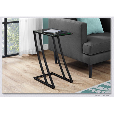 Contemporary C-Shaped Accent Table With Clear Tempered Glass Top And Sturdy Metal Frame For Modern Living Spaces