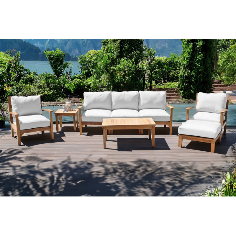 Huntington Teak 5 - Person Patio Conversation Set with Cushions, White Sunbrella®